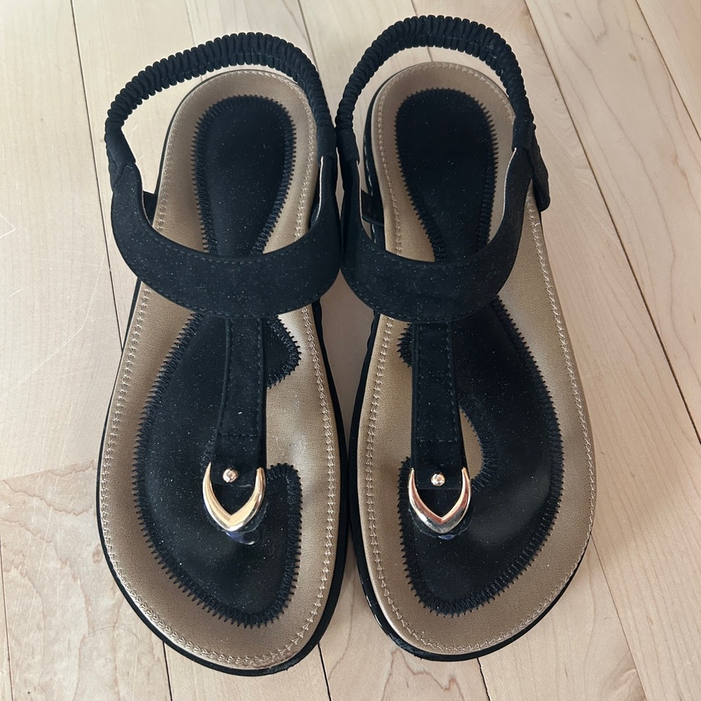 Black Sandals with Gold Accent